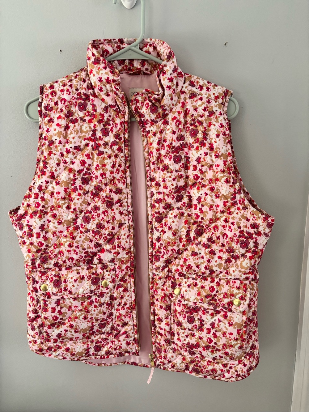 J. Crew Pink Floral Quilted Vest